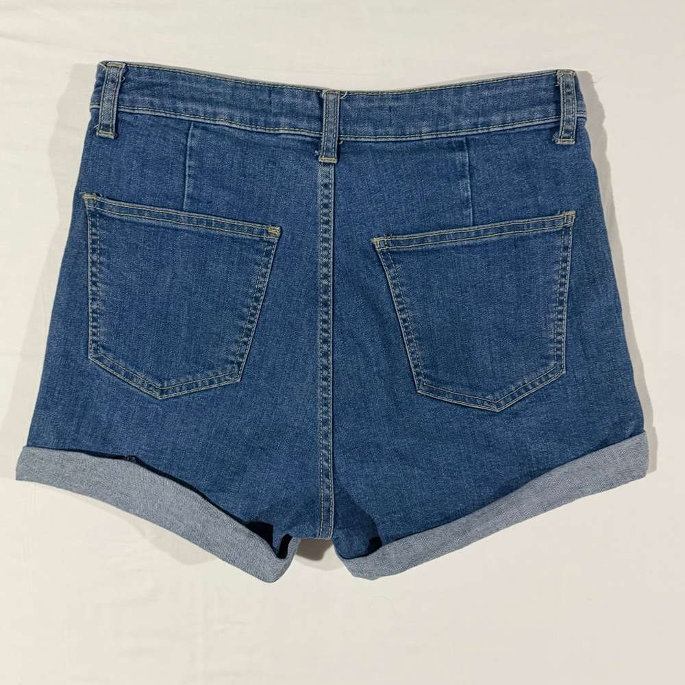 Women Brave Soul London Blue Denim Shorts High Waisted Stretch Classic 12 Cuffed - Picture 2 of 9